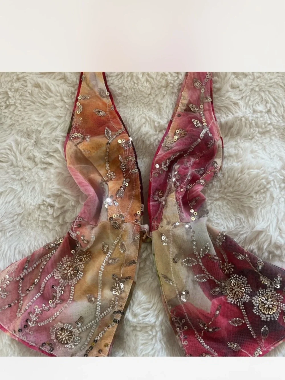 Embellished Halter Crop Top in Pink Multi - Picture 2 of 3